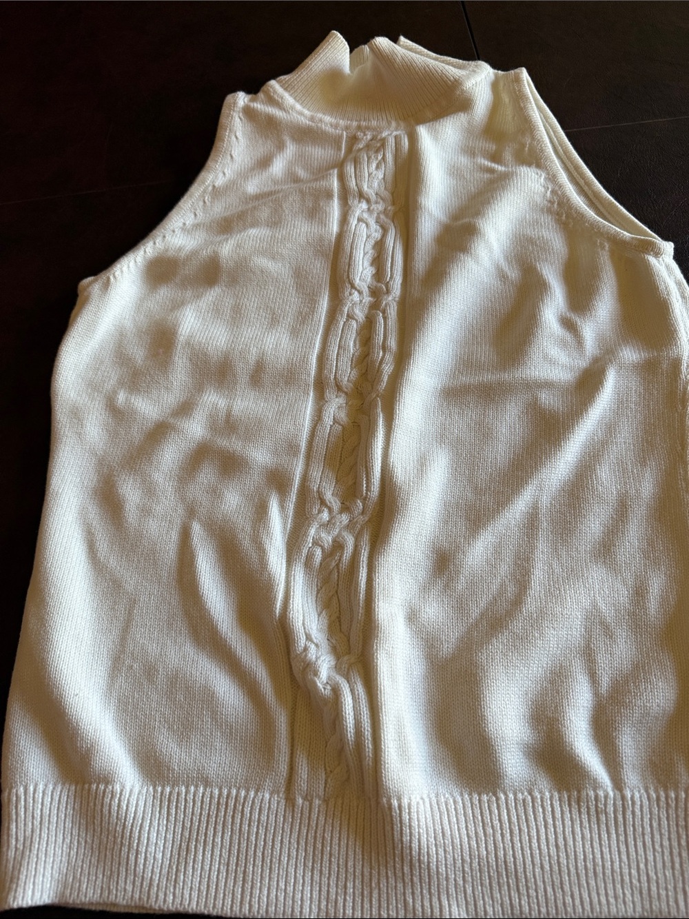 Etcetera Ivory Cable-Front Sleeveless Turtleneck Sweater small